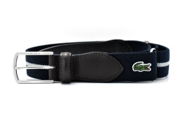 牛革付属ストレッチカジュアルベルト  「LACOSTE（ラコステ）」　LB66370　ネイビー　正面